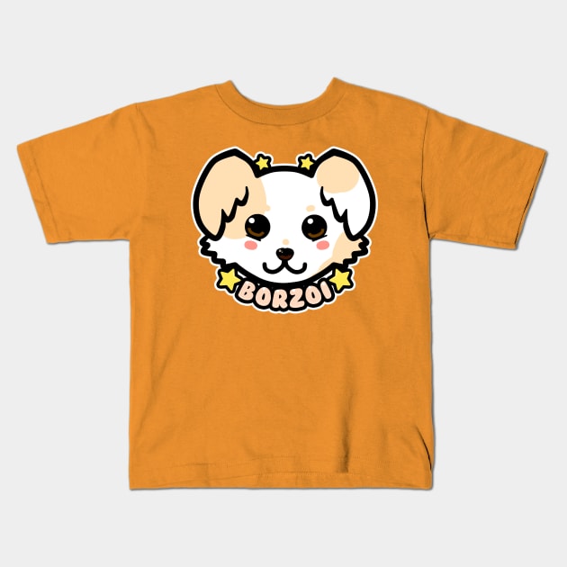 KAWAII Chibi Borzoi Dog Face Kids T-Shirt by TechraNova